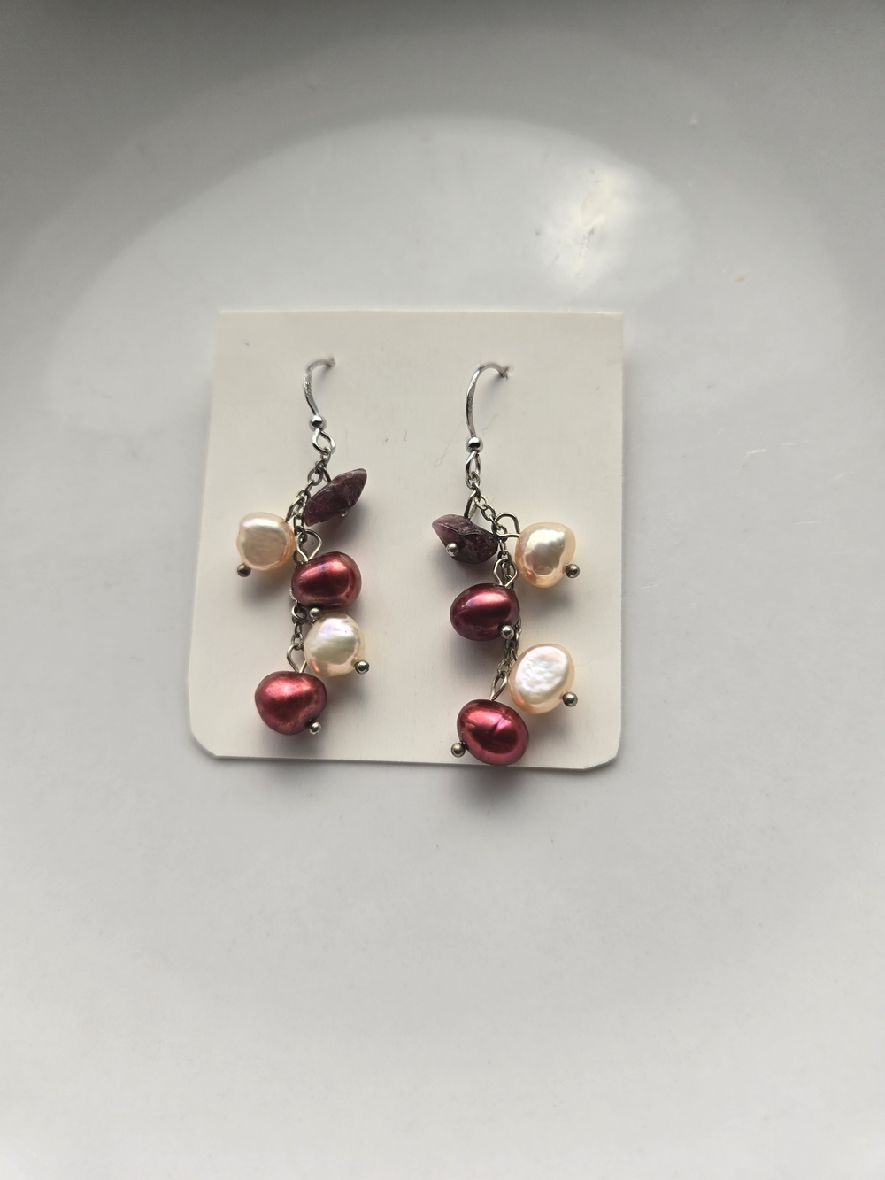 Sterling Silver 925 Multi Color Faux Pearl Dangle Cluster Earrings